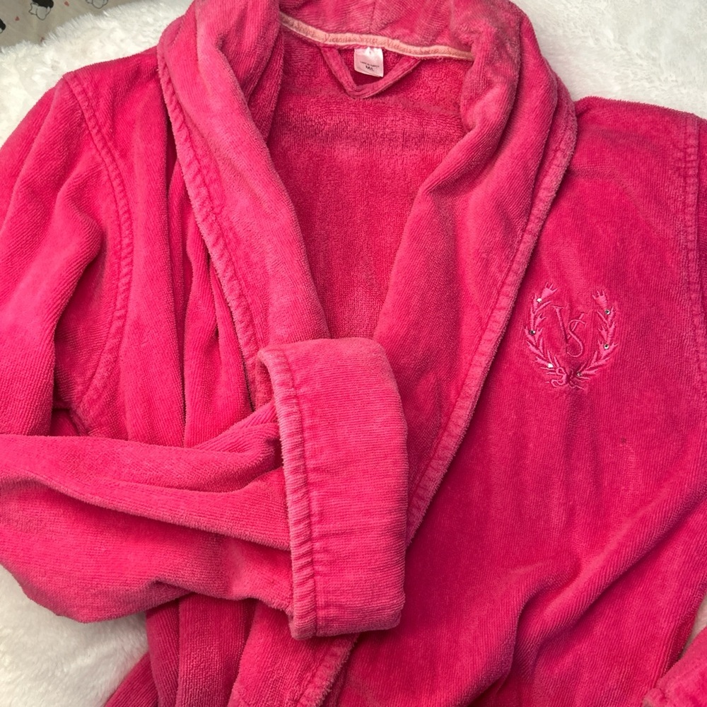 Vintage Victoria Secret Hot Pink Rhinestone Embroidered Robe